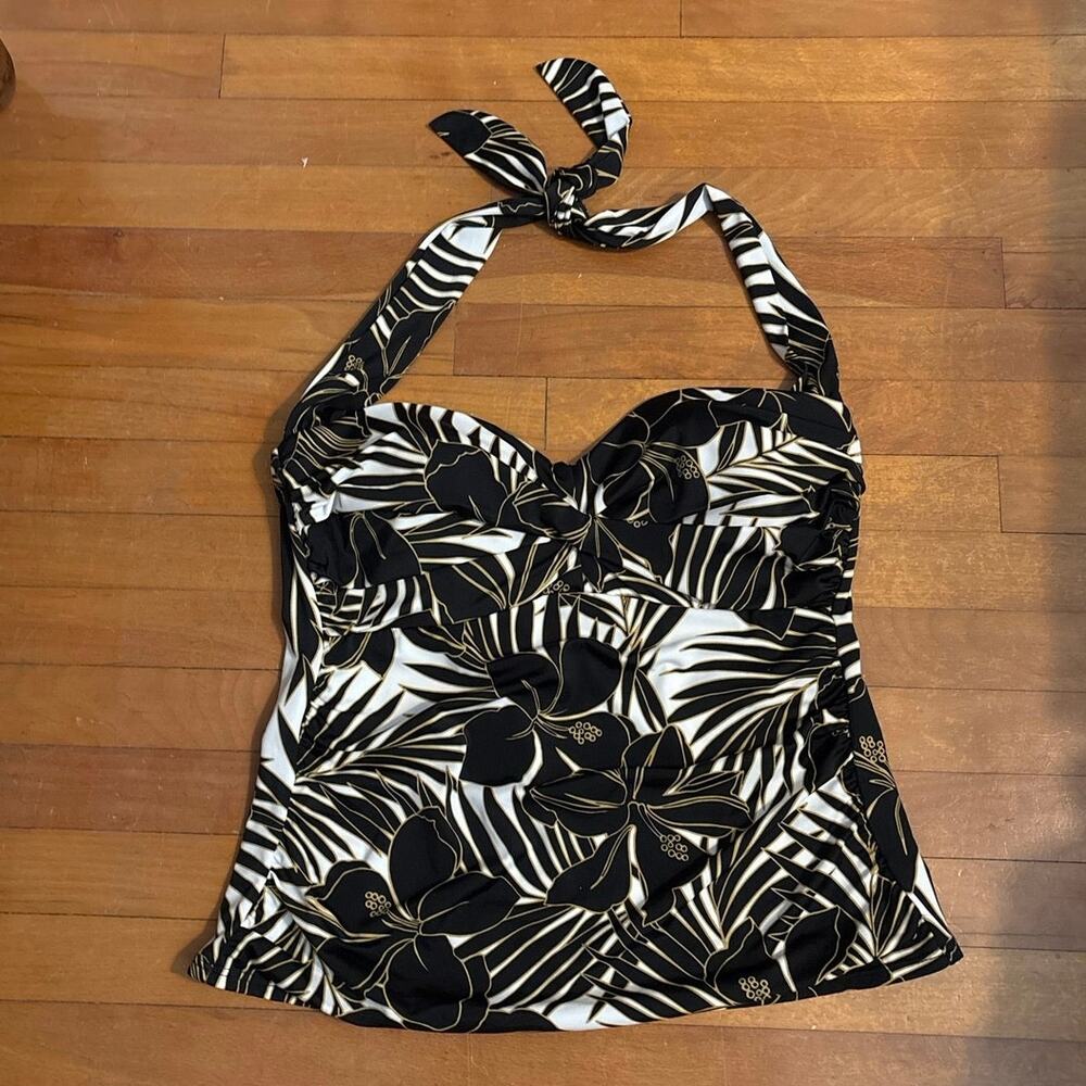Miraclesuit Women’s Size 14 Halter Tankini Swim Top Palm floral Tropical Print